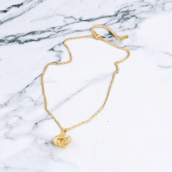 Gold Plated Stainless Steel Knot Zircon Necklace - Picture 2 of 4